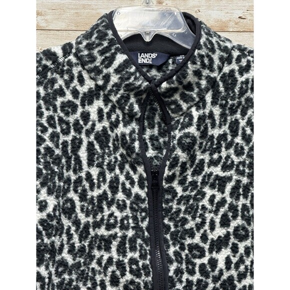 Lands End Womens 2X Leopard Print Zip Up Fleece Jacket with Zip Pockets - Picture 2 of 13